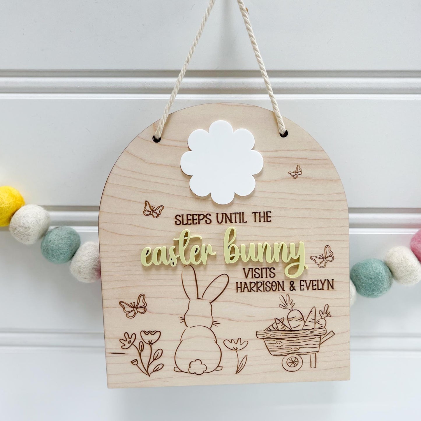 Personalized Easter Bunny Countdown Sign – Maple Wood Hanging Sign - Sleeps Until the Easter Bunny Visits - Custom Easter Decor