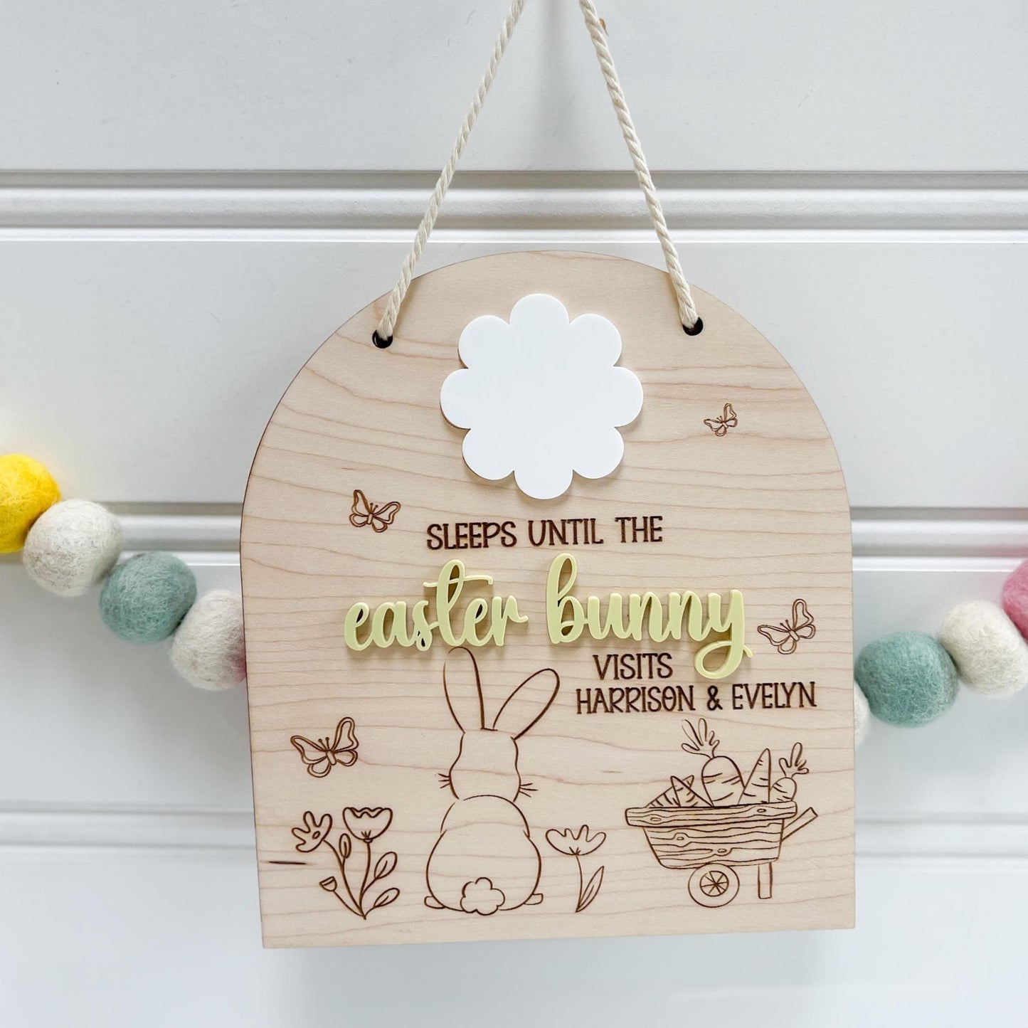 Personalized Easter Bunny Countdown Sign – Maple Wood Hanging Sign - Sleeps Until the Easter Bunny Visits - Custom Easter Decor