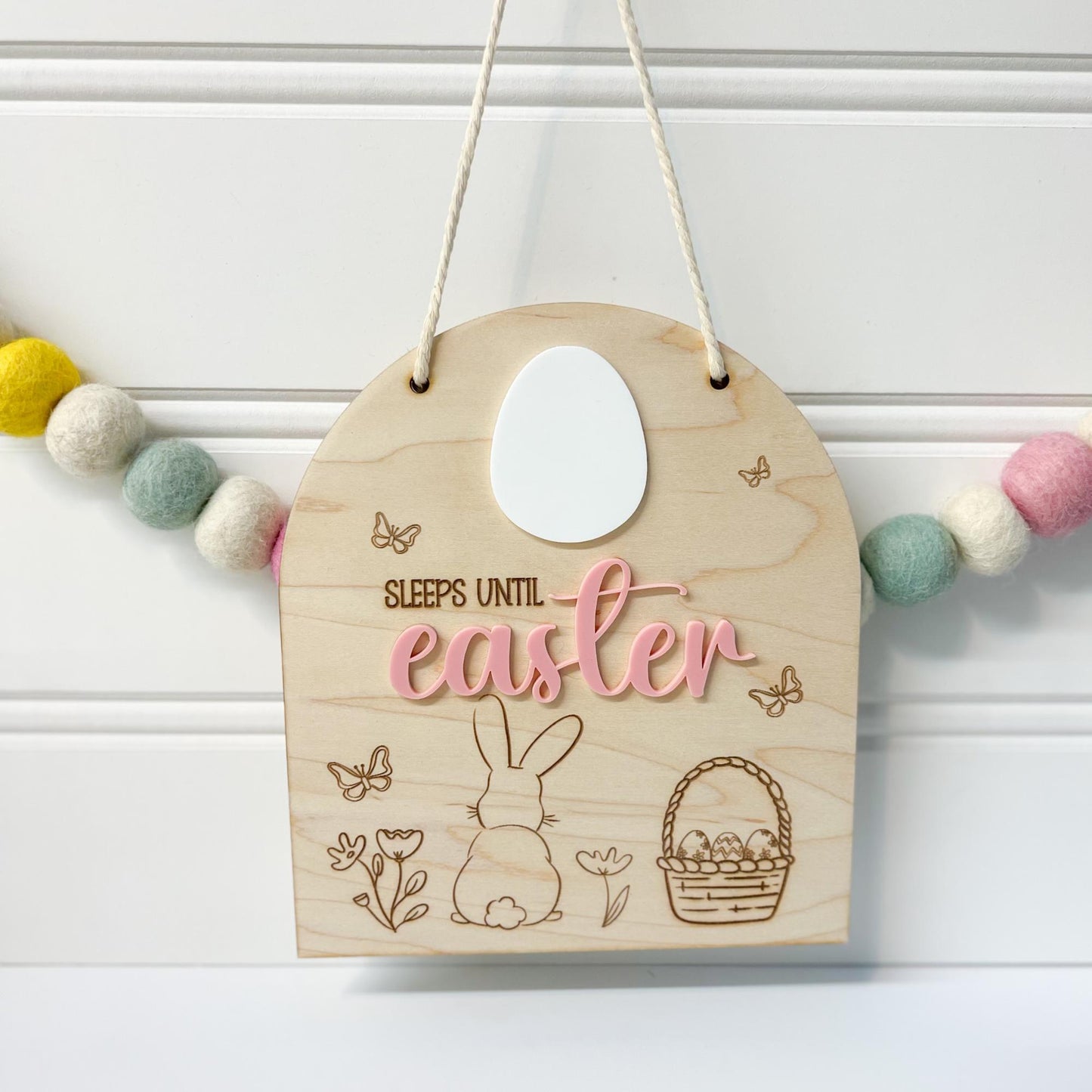 Easter Countdown Sign – Maple Wood Hanging Sign - Sleeps Until Easter - Custom Easter Decor