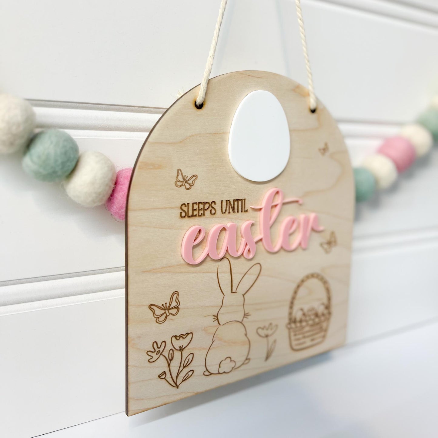 Easter Countdown Sign – Maple Wood Hanging Sign - Sleeps Until Easter - Custom Easter Decor