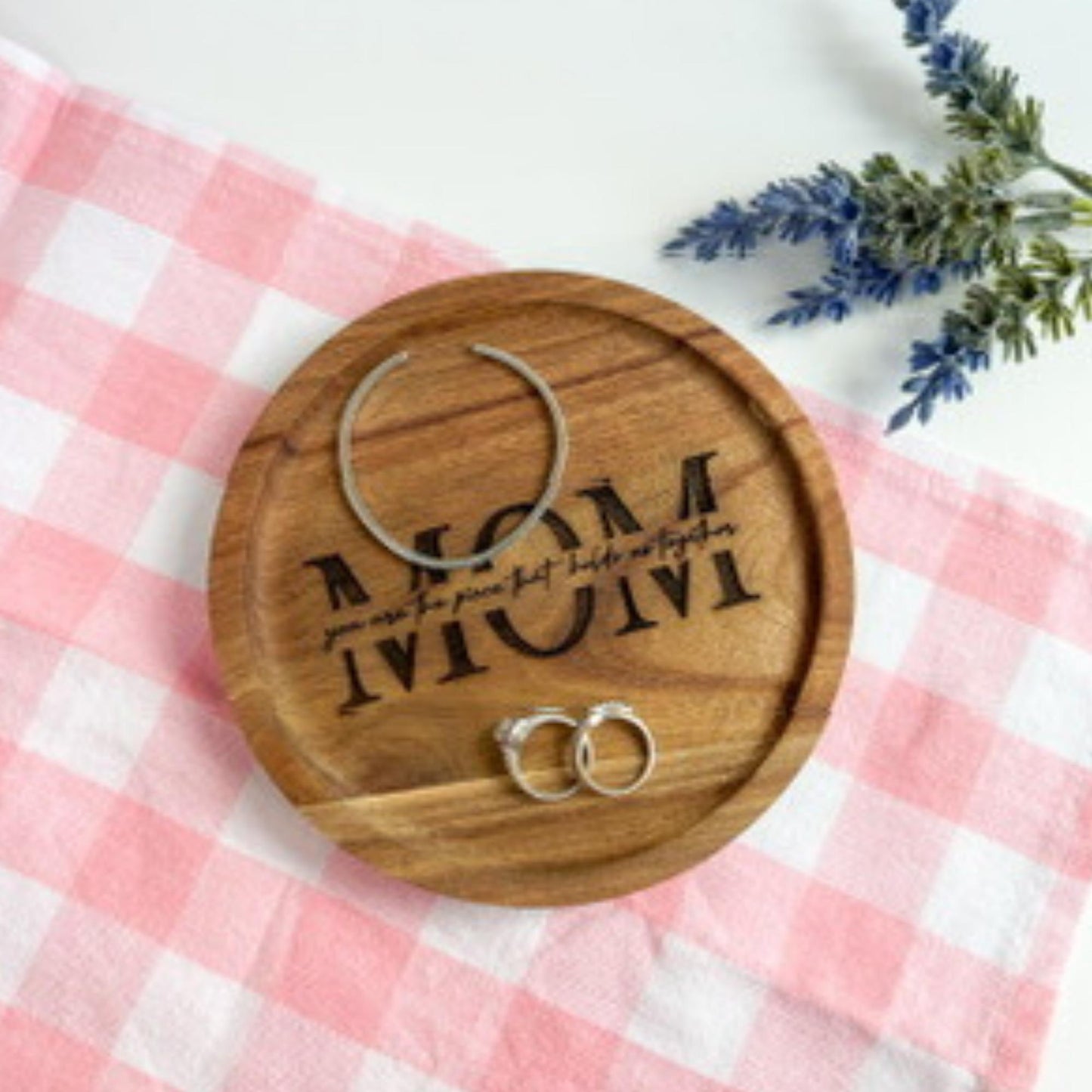 Personalized Mother’s Day Catch-All Tray – Custom Acacia Wood Keepsake Dish – Engraved Gift from Kids – Mother's Day Gift Idea