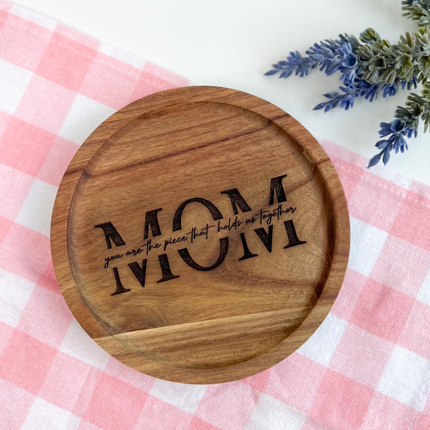 Personalized Mother’s Day Catch-All Tray – Custom Acacia Wood Keepsake Dish – Engraved Gift from Kids – Mother's Day Gift Idea