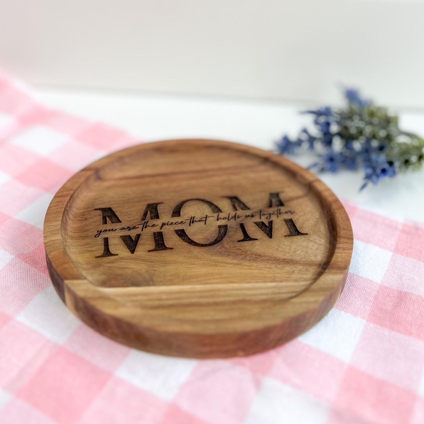 Personalized Mother’s Day Catch-All Tray – Custom Acacia Wood Keepsake Dish – Engraved Gift from Kids – Mother's Day Gift Idea