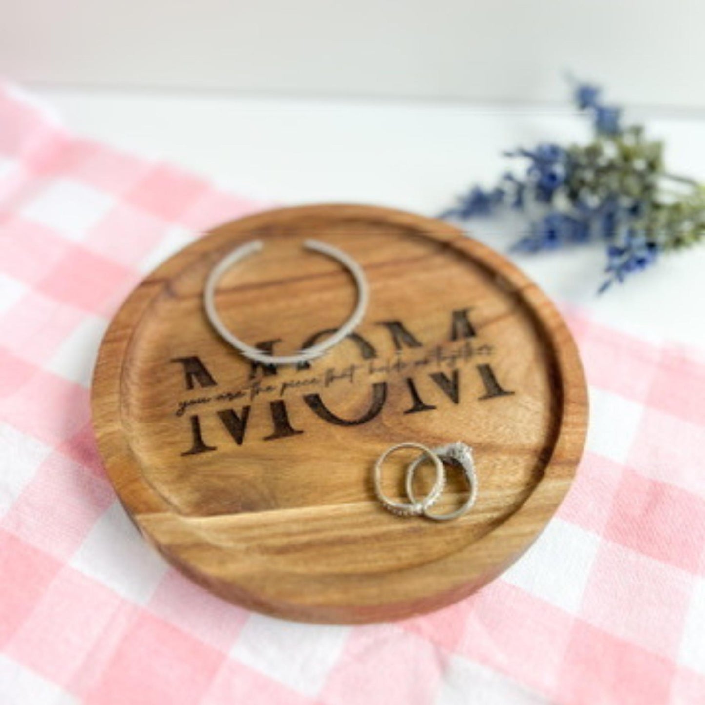 Personalized Mother’s Day Catch-All Tray – Custom Acacia Wood Keepsake Dish – Engraved Gift from Kids – Mother's Day Gift Idea