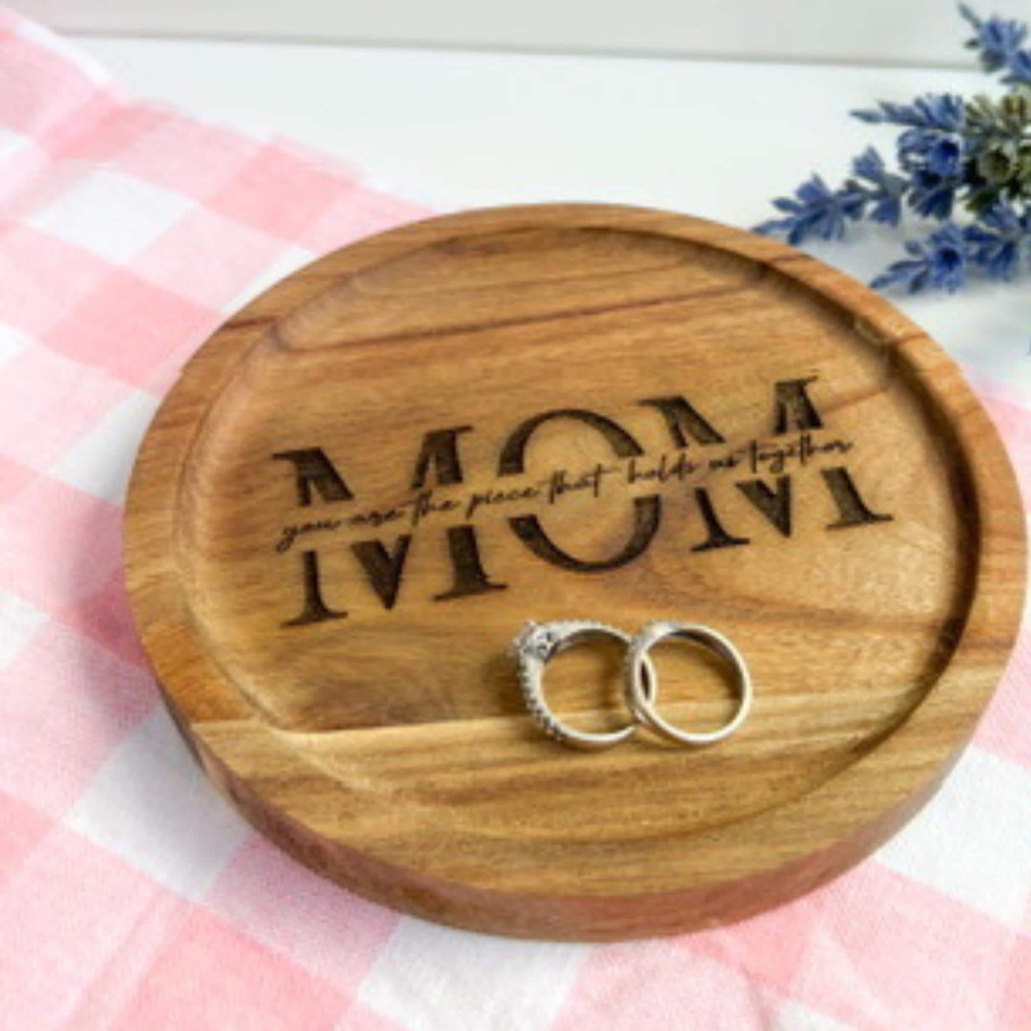Personalized Mother’s Day Catch-All Tray – Custom Acacia Wood Keepsake Dish – Engraved Gift from Kids – Mother's Day Gift Idea