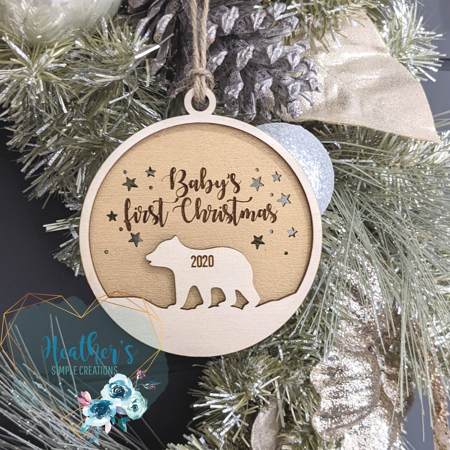 Christmas Ornament- Baby's First Christmas - New Baby - New Parents/Grandparents - Personalized - Laser Engraved-Memory-Keepsake- Baby Bear