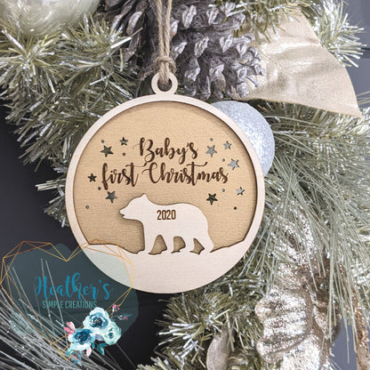 Christmas Ornament- Baby's First Christmas - New Baby - New Parents/Grandparents - Personalized - Laser Engraved-Memory-Keepsake- Baby Bear