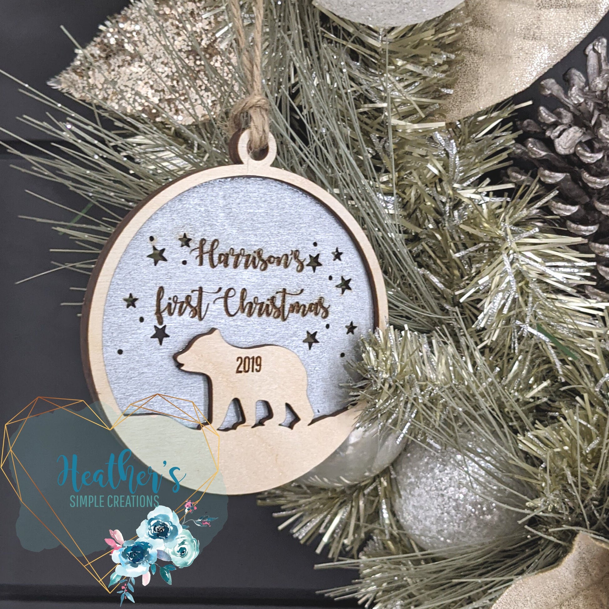 Christmas Ornament- Baby's First Christmas - New Baby - New Parents/Grandparents - Personalized - Laser Engraved-Memory-Keepsake- Baby Bear