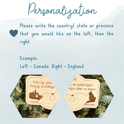 Miles Apart But Close At Heart - Custom - Country - State - Province - Family - Apart at Christmas-Personalized Christmas Ornament -Distance