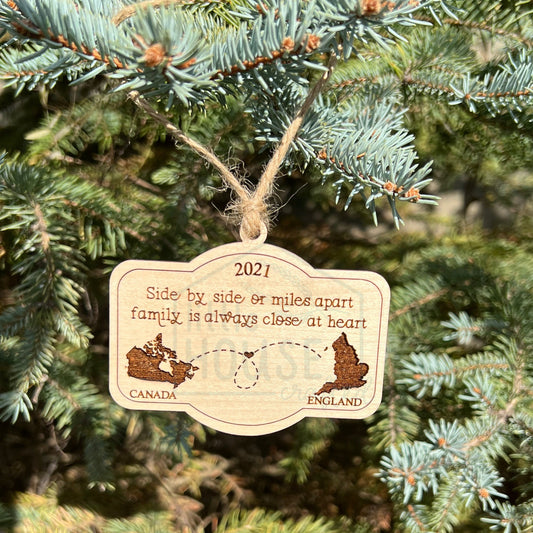 Miles Apart But Close At Heart - Custom - Country - State - Province - Family - Apart at Christmas-Personalized Christmas Ornament -Distance