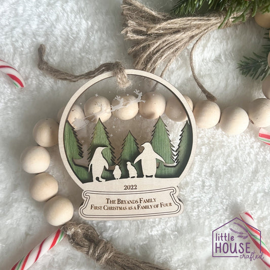 Christmas Ornament - Penguin Ornament - Family Ornament - Christmas Wooden Ornament - Holiday Gift - Family Keepsake - Memories - Layered