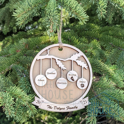 Christmas Ornament -Personalized Family Ornament -Engraved Family Ornament - 2022 Ornament - 1-22 Names - Customized - Cat - Dog - Baby