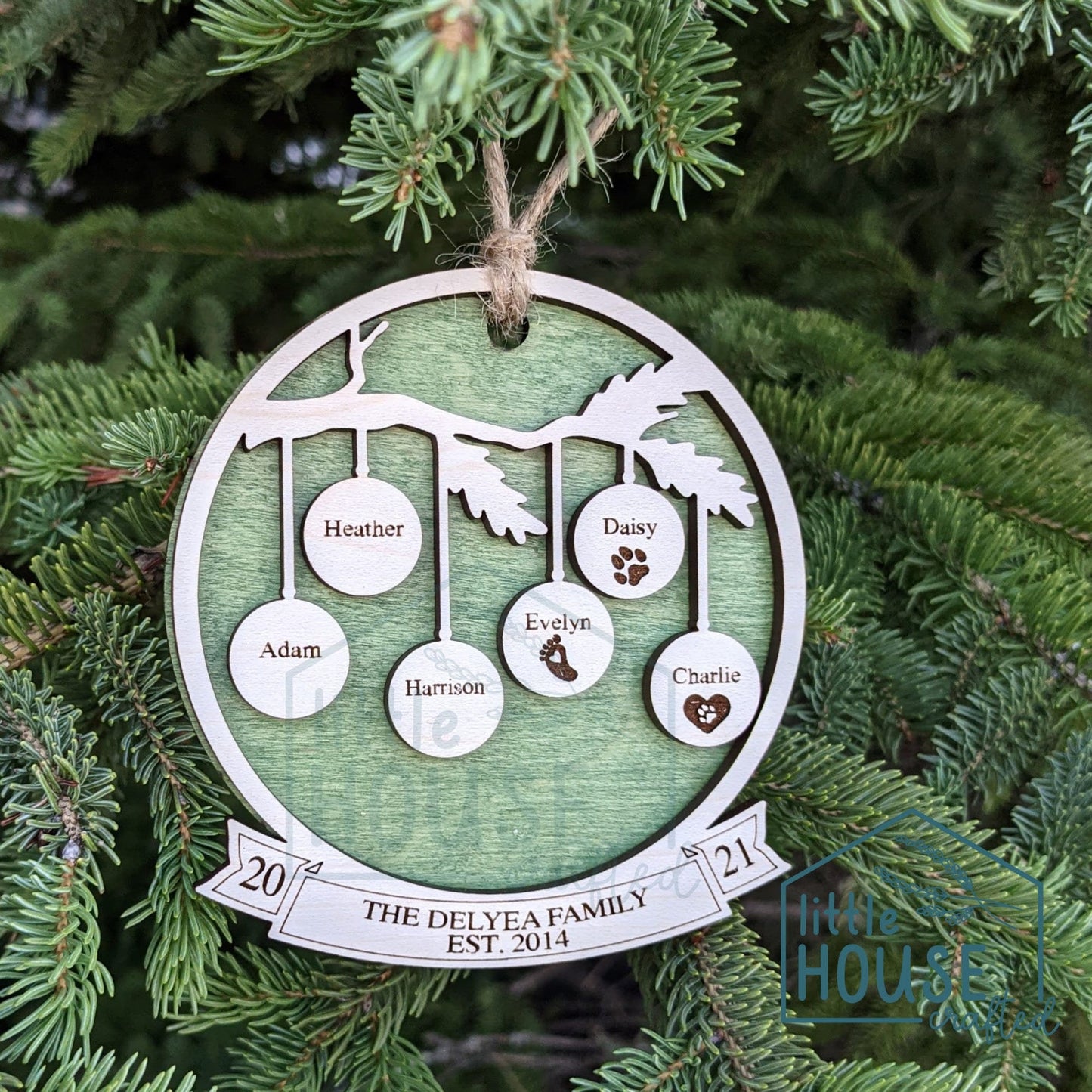 Family Christmas Ornament- 15 to 21 Family Members - Personalized - Wood - Engraved- Grandparent Ornament - Pets - Family Ornament