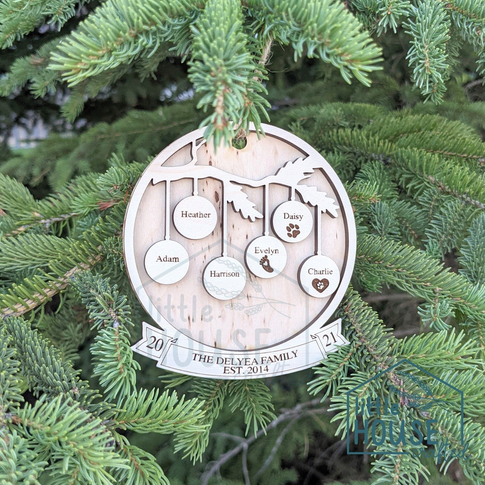 Family Christmas Ornament- 15 to 21 Family Members - Personalized - Wood - Engraved- Grandparent Ornament - Pets - Family Ornament