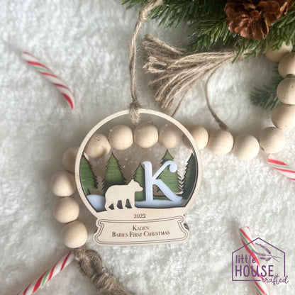 Initial Christmas Ornaments - Monogram - Keepsake Memento - Arctic Woodland Animals - Forrest Christmas Scene - Layered - Christmas gift