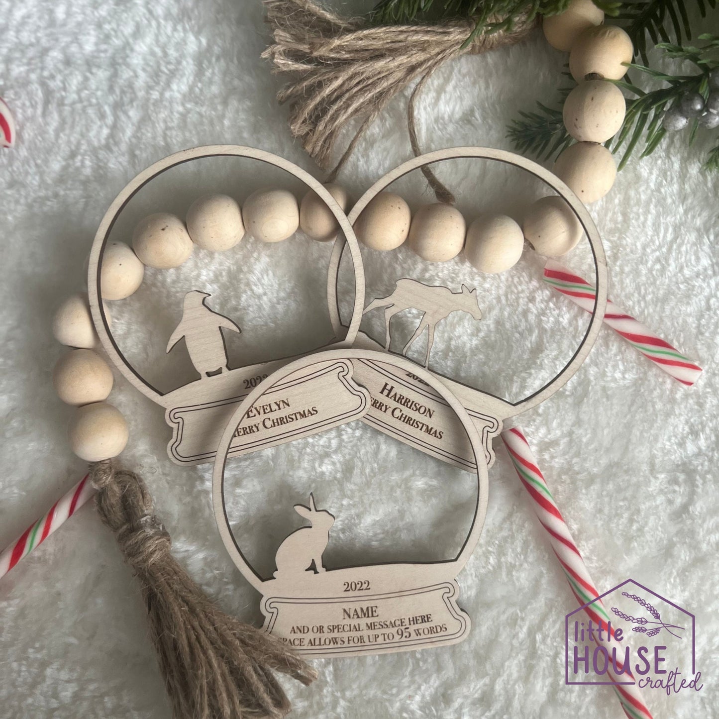 Monogram Christmas Ornaments - Keepsake Memento - Arctic Woodland Animals - Forrest Christmas Scene - Layered - Christmas gift - Bunny