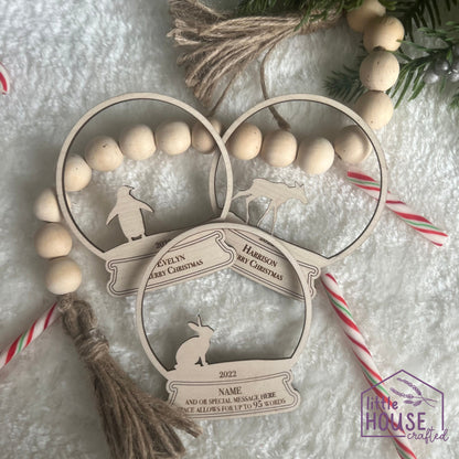 Monogram Christmas Ornaments - Keepsake Memento - Arctic Woodland Animals - Forrest Christmas Scene - Layered - Christmas gift - Bunny