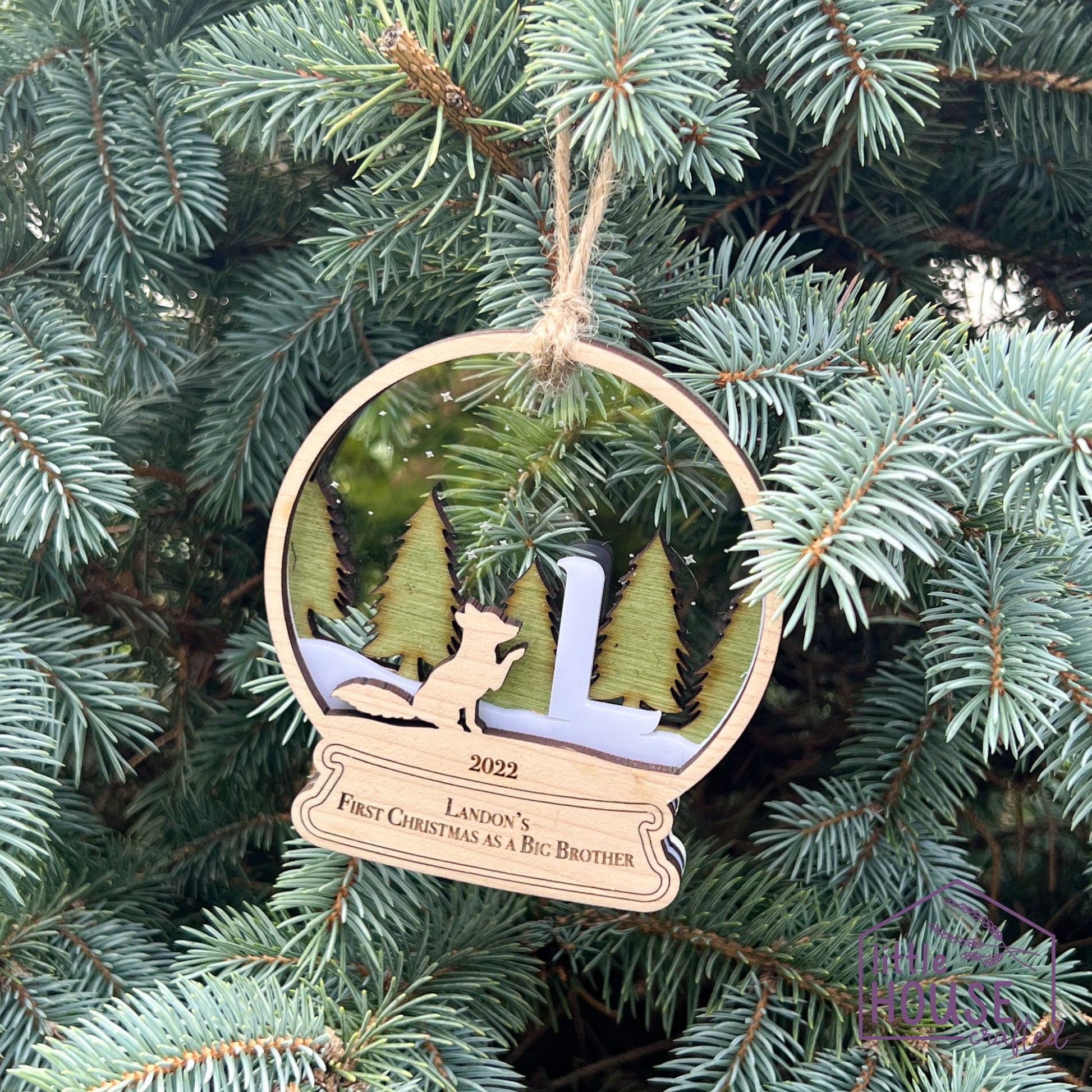 Initial Christmas Ornaments - Monogram - Keepsake Memento - Arctic Woodland Animals - Forrest Christmas Scene - Layered - Christmas gift