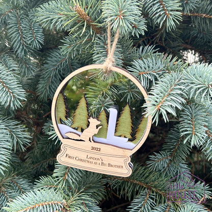Initial Christmas Ornaments - Monogram - Keepsake Memento - Arctic Woodland Animals - Forrest Christmas Scene - Layered - Christmas gift
