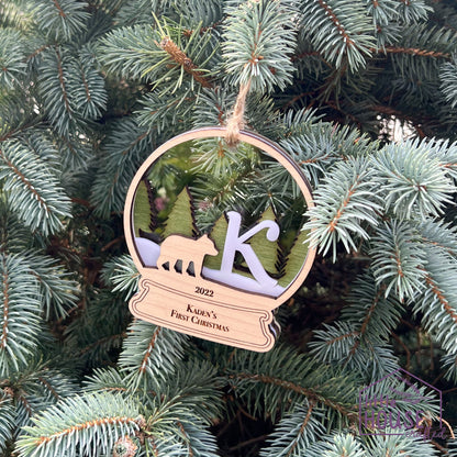 Monogram Christmas Ornaments - Keepsake Memento - Arctic Woodland Animals - Forrest Christmas Scene - Layered - Christmas gift - Bunny