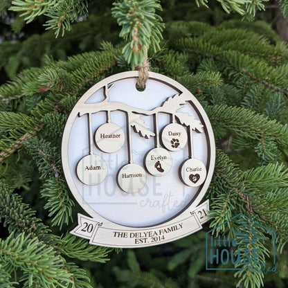 Family Christmas Ornament- 15 to 21 Family Members - Personalized - Wood - Engraved- Grandparent Ornament - Pets - Family Ornament