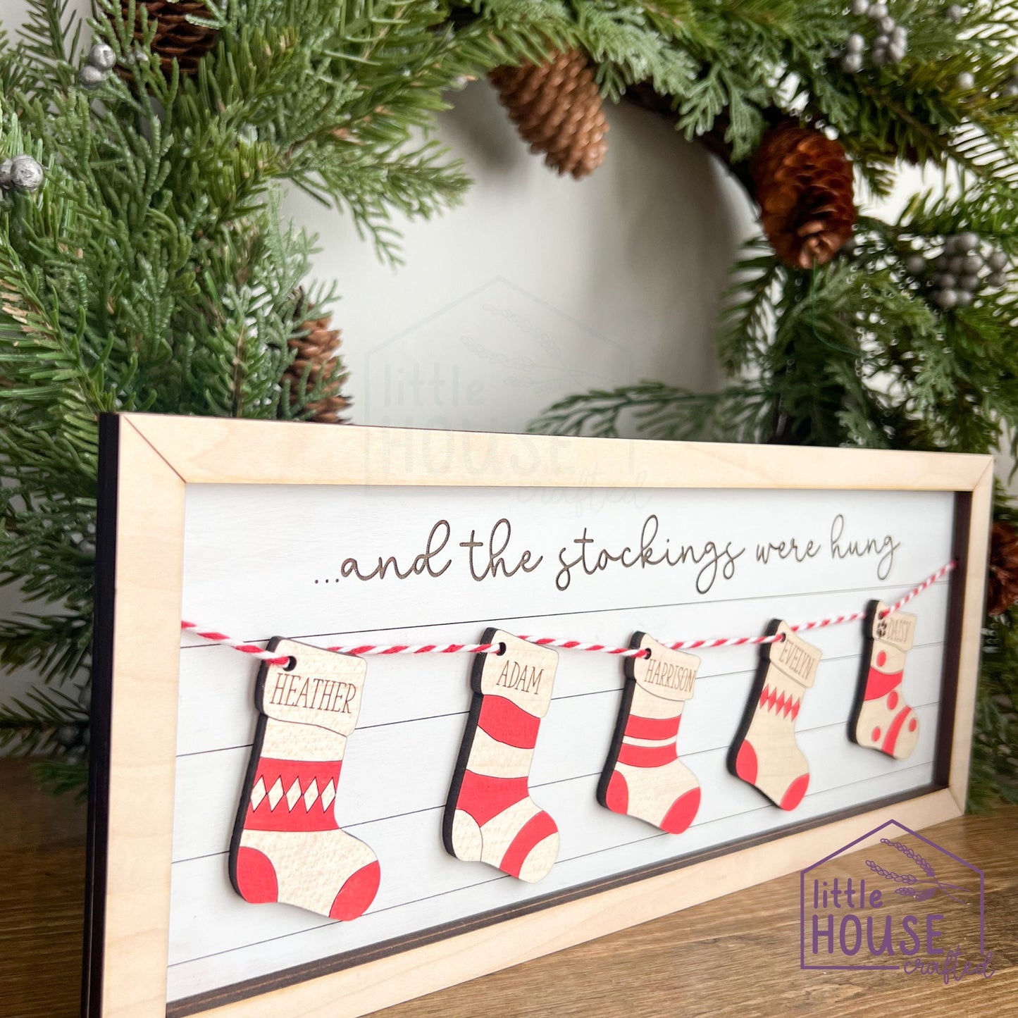 Family Stocking Christmas Wooden Sign