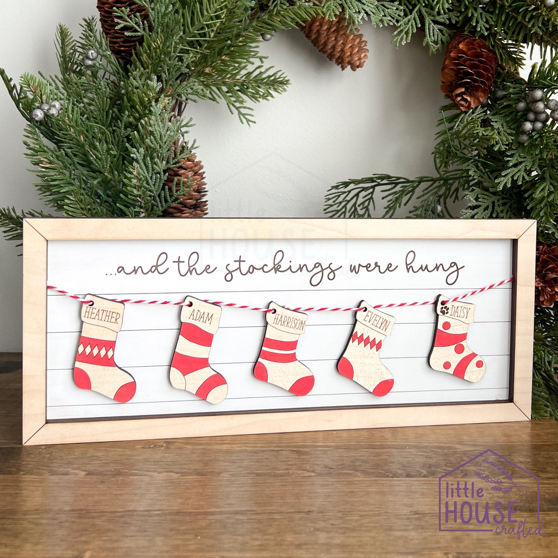 Family Stocking Christmas Wooden Sign