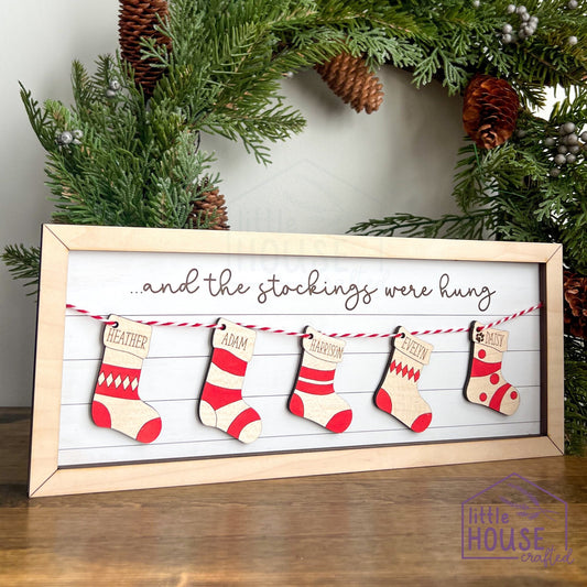 Christmas Stocking Family Sign - Leaning Sign - Personalized - Family Tree - Personalized Christmas Decor- Family Christmas - Wooden Sign