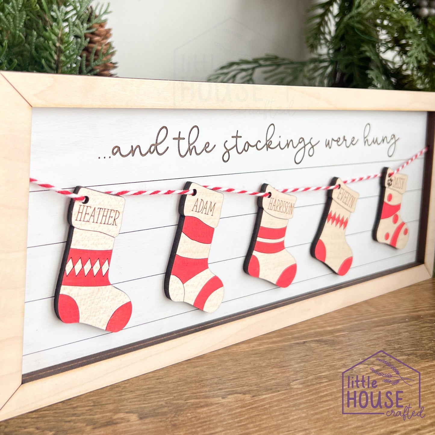 Christmas Stocking Family Sign - Leaning Sign - Personalized - Family Tree - Personalized Christmas Decor- Family Christmas - Wooden Sign