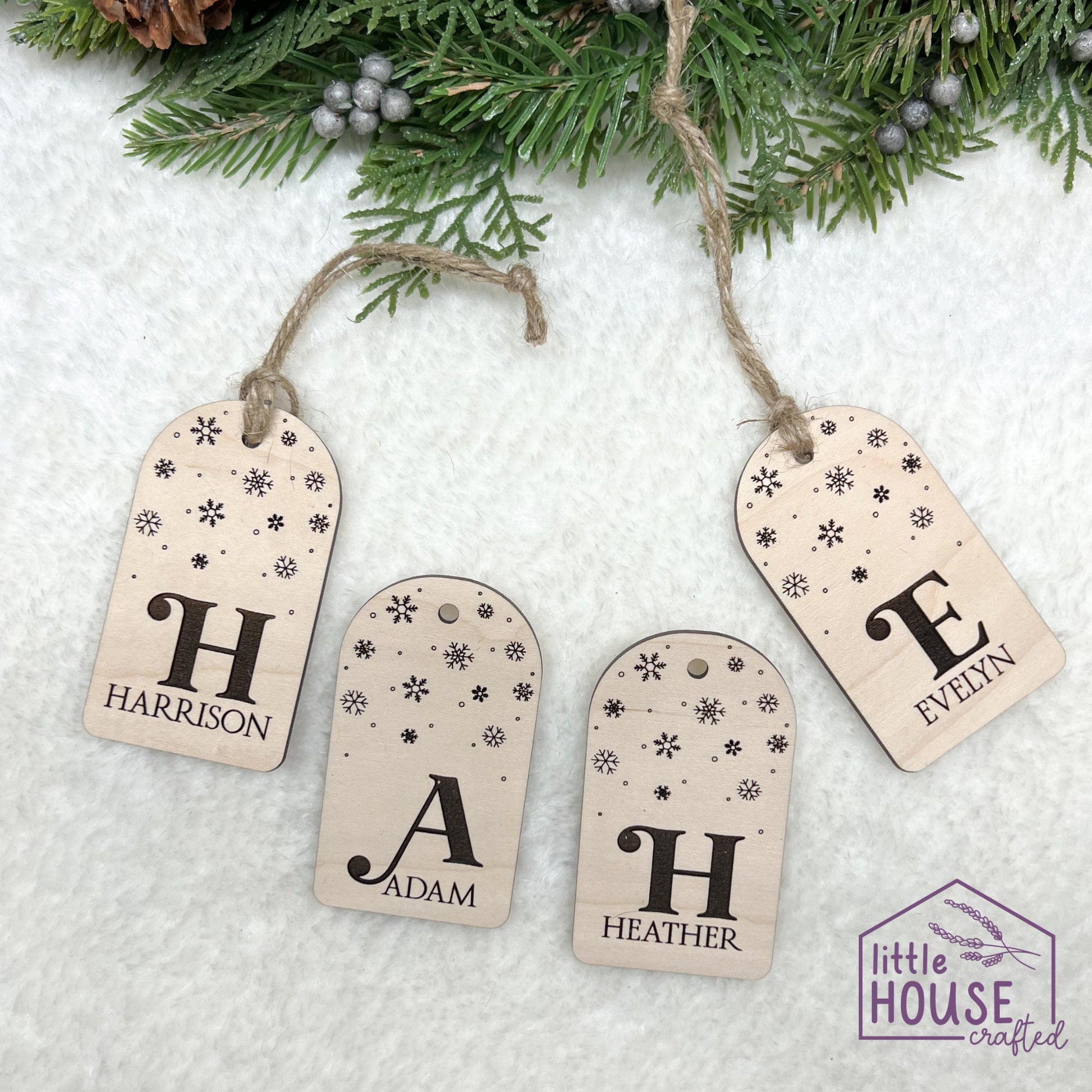 Christmas Stocking Tag - Reusable Gift Tag - Engraved Gift Tag - Wood - Acrylic - Christmas Keepsake - Christmas Decor - Snowflakes