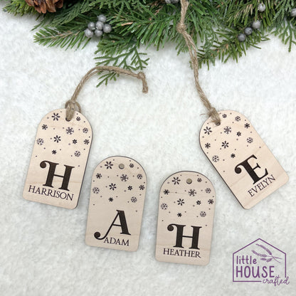 Christmas Stocking Tag - Reusable Gift Tag - Engraved Gift Tag - Wood - Acrylic - Christmas Keepsake - Christmas Decor - Snowflakes