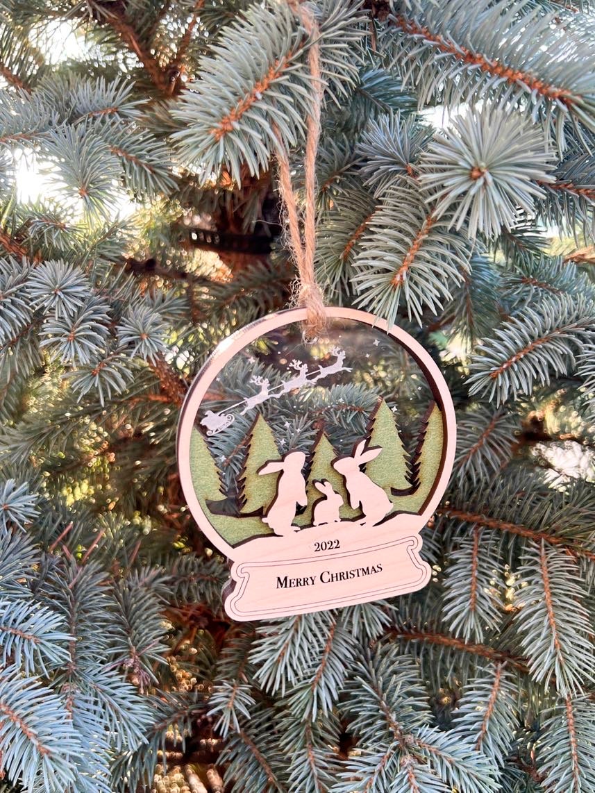 Family Bunnies Christmas Ornament - Family Bunny's ornament -Snow globe -Custom-Baby Rabbit- Grandparents - New Parent - Siblings - Wood