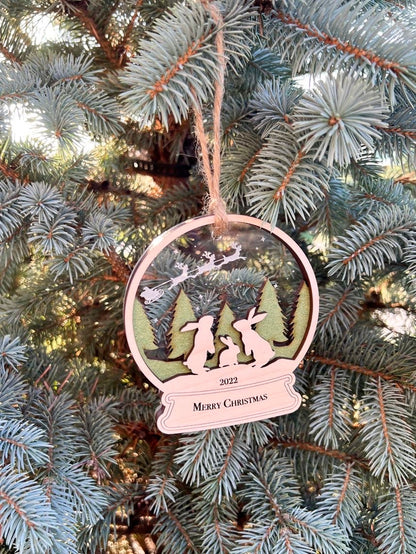 Family Bunnies Christmas Ornament - Family Bunny's ornament -Snow globe -Custom-Baby Rabbit- Grandparents - New Parent - Siblings - Wood