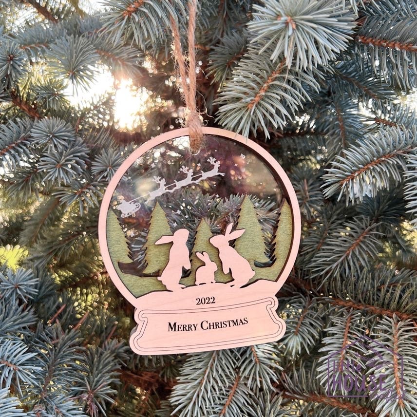 Family Bunnies Christmas Ornament - Family Bunny's ornament -Snow globe -Custom-Baby Rabbit- Grandparents - New Parent - Siblings - Wood