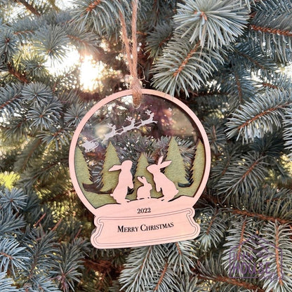 Family Bunnies Christmas Ornament - Family Bunny's ornament -Snow globe -Custom-Baby Rabbit- Grandparents - New Parent - Siblings - Wood