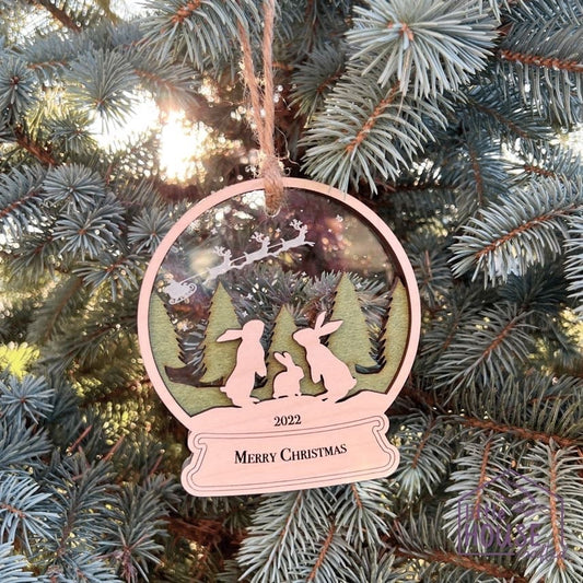 Family Bunnies Christmas Ornament - Family Bunny's ornament -Snow globe -Custom-Baby Rabbit- Grandparents - New Parent - Siblings - Wood