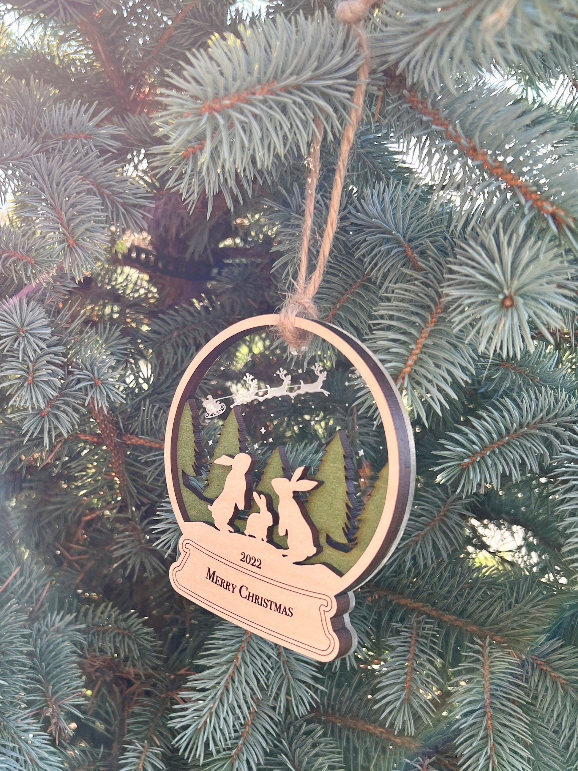 Family Bunnies Christmas Ornament - Family Bunny's ornament -Snow globe -Custom-Baby Rabbit- Grandparents - New Parent - Siblings - Wood