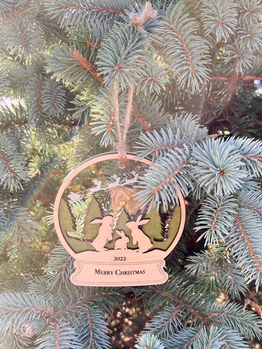 Family Bunnies Christmas Ornament - Family Bunny's ornament -Snow globe -Custom-Baby Rabbit- Grandparents - New Parent - Siblings - Wood