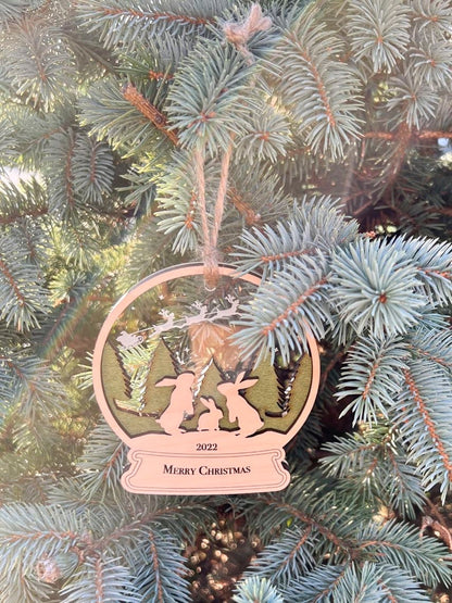 Family Bunnies Christmas Ornament - Family Bunny's ornament -Snow globe -Custom-Baby Rabbit- Grandparents - New Parent - Siblings - Wood
