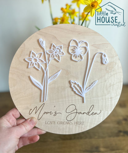 Birth Flower Mom's Garden Wooden Sign