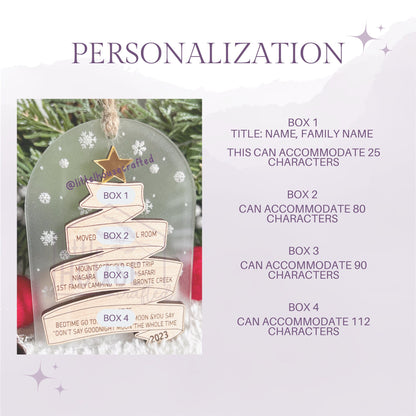 Engraved Time Capsule Ornament - Wooden Memory Ribbon - Capture Cherished Moments - Keepsake - Christmases Past - Year in Review