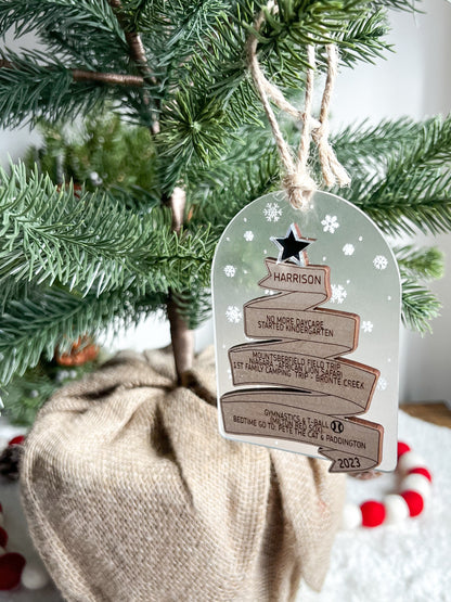 Engraved Time Capsule Ornament - Wooden Memory Ribbon - Capture Cherished Moments - Keepsake - Christmases Past - Year in Review