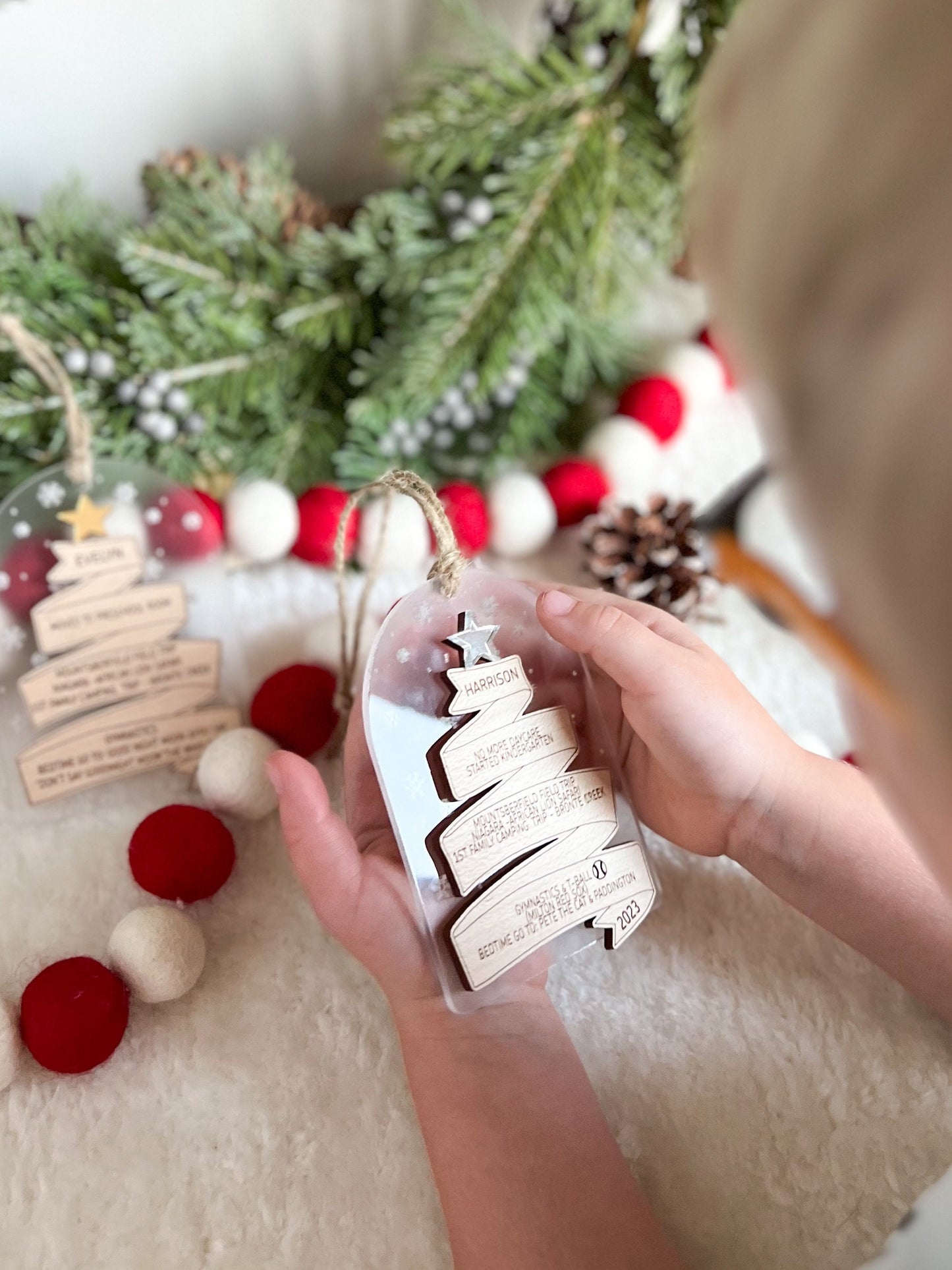 Engraved Time Capsule Ornament - Wooden Memory Ribbon - Capture Cherished Moments - Keepsake - Christmases Past - Year in Review