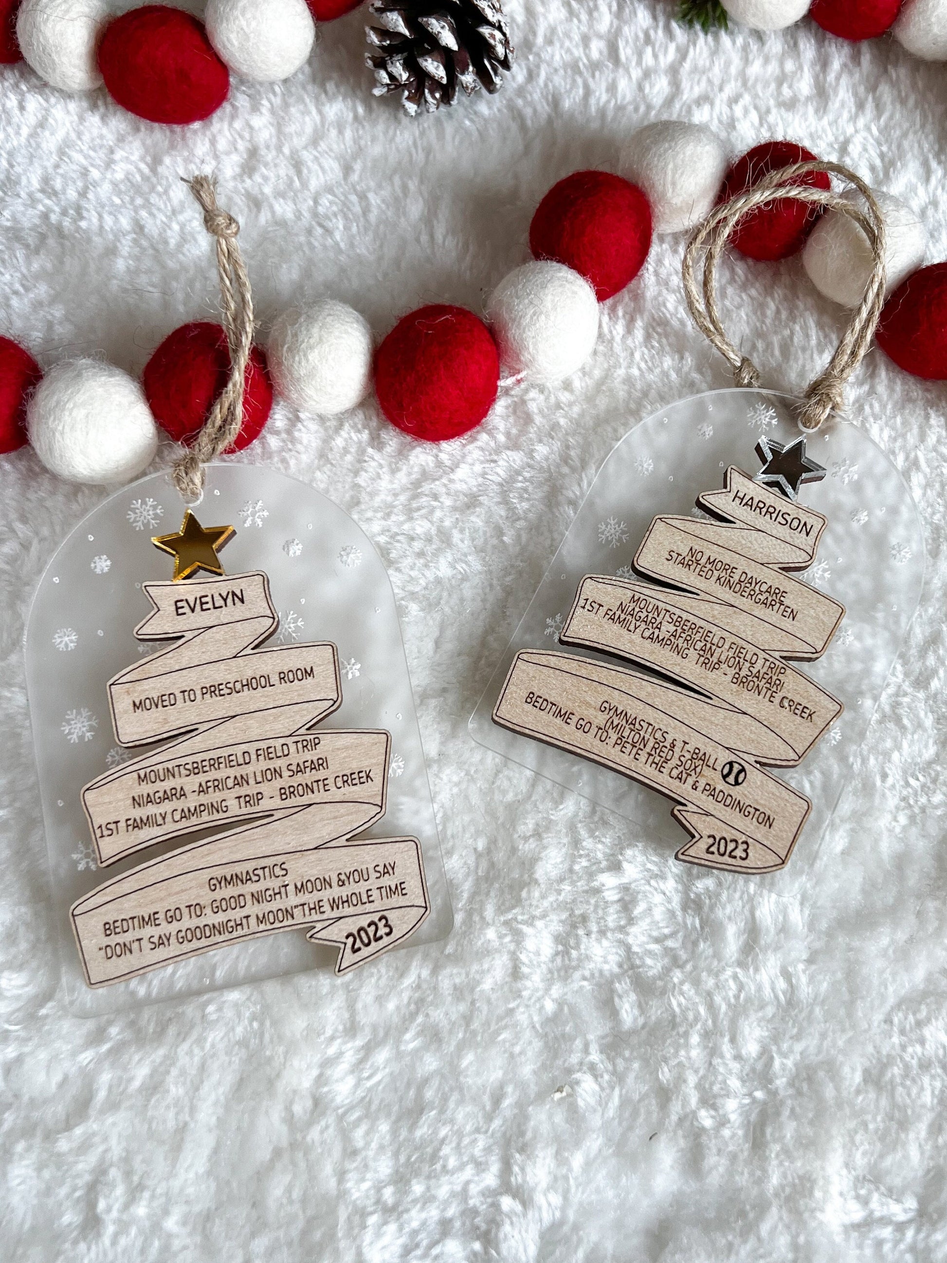 Engraved Time Capsule Ornament - Wooden Memory Ribbon - Capture Cherished Moments - Keepsake - Christmases Past - Year in Review