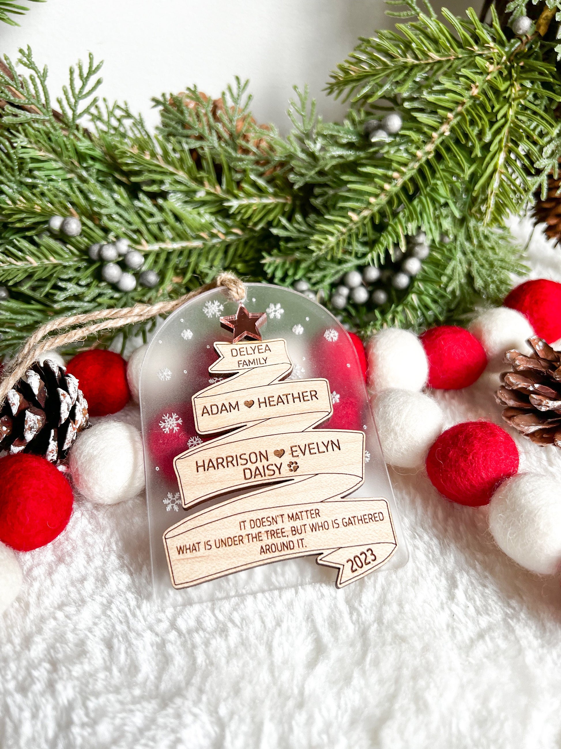 Engraved Wooden Memory Ribbon Ornament