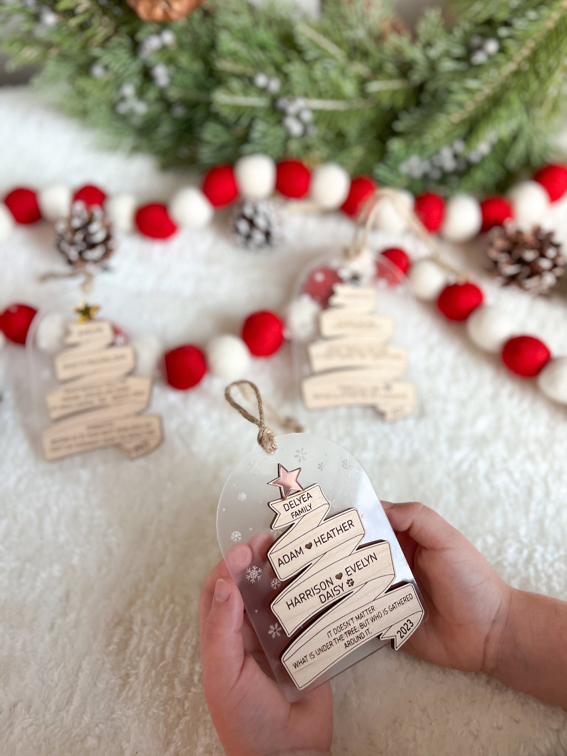 Engraved Wooden Memory Ribbon Ornament