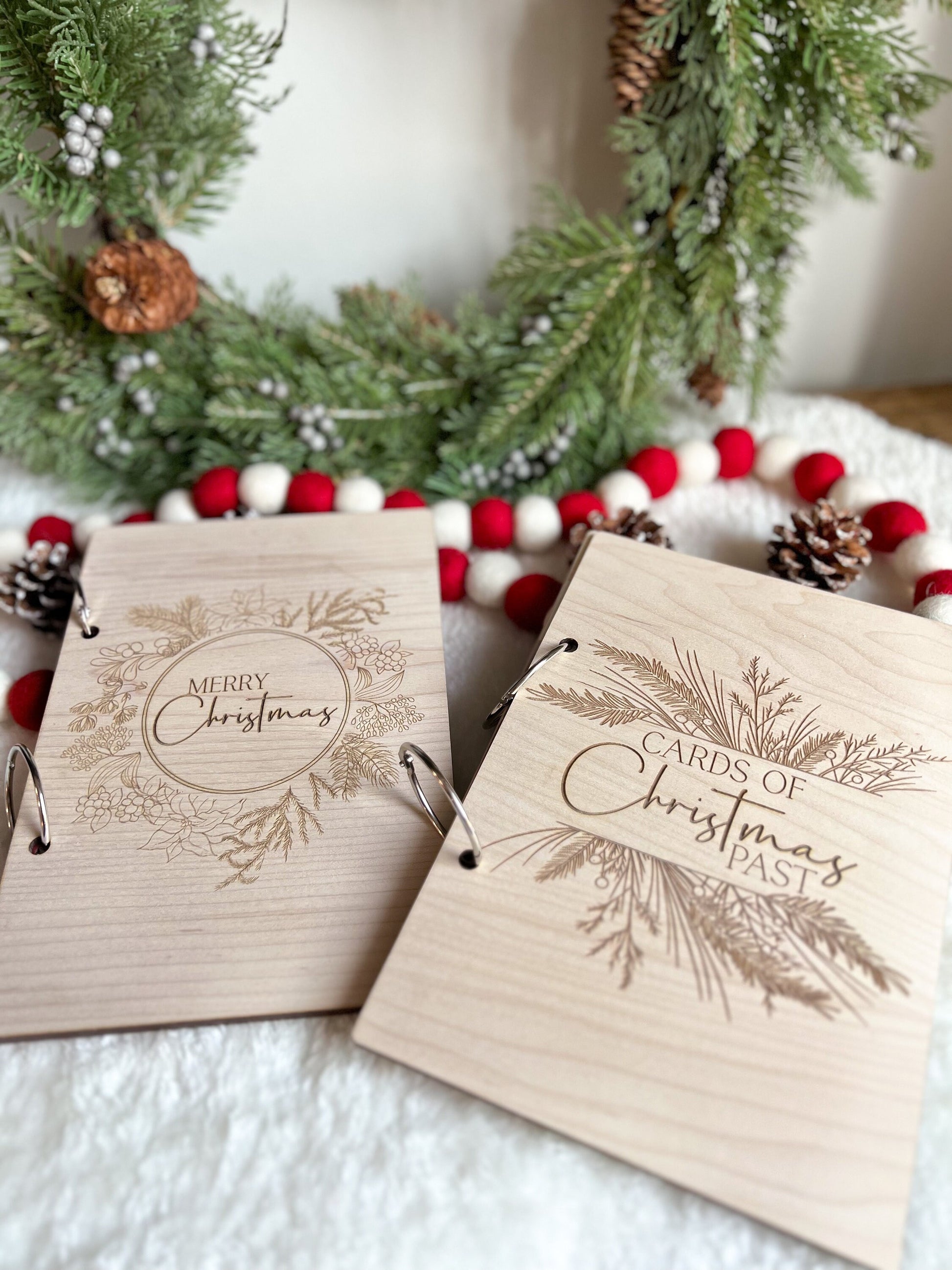 Personalized Wooden Engraved Christmas Card Keeper