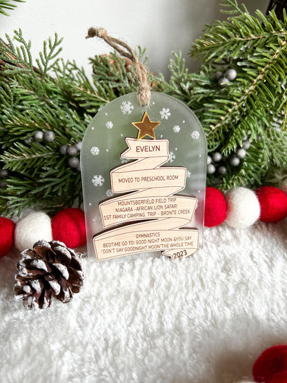 Engraved Time Capsule Ornament - Wooden Memory Ribbon - Capture Cherished Moments - Keepsake - Christmases Past - Year in Review