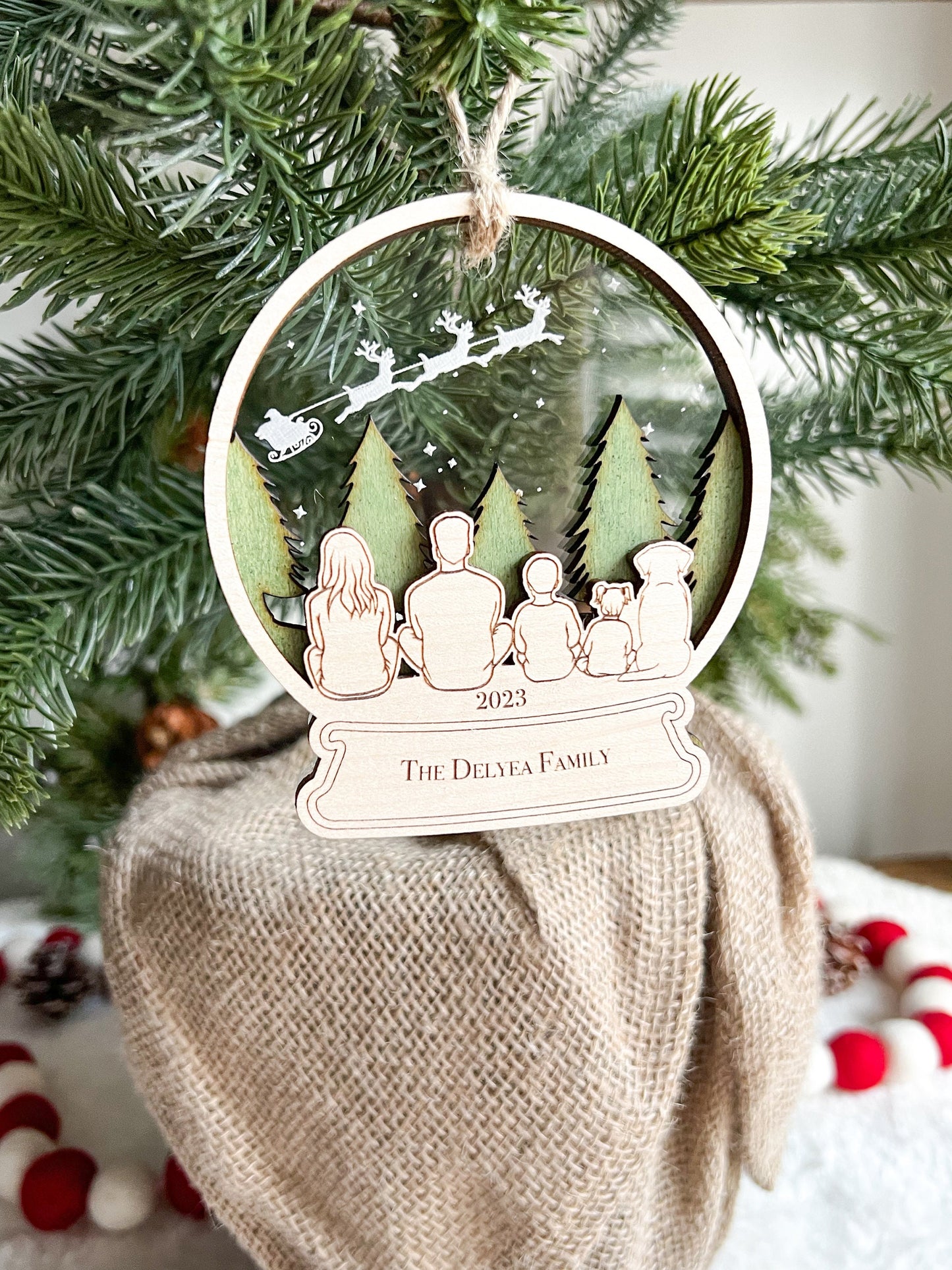 Christmas Family Silhouette - Forrest Christmas Scene - Santa - Believe in the Magic of Christmas