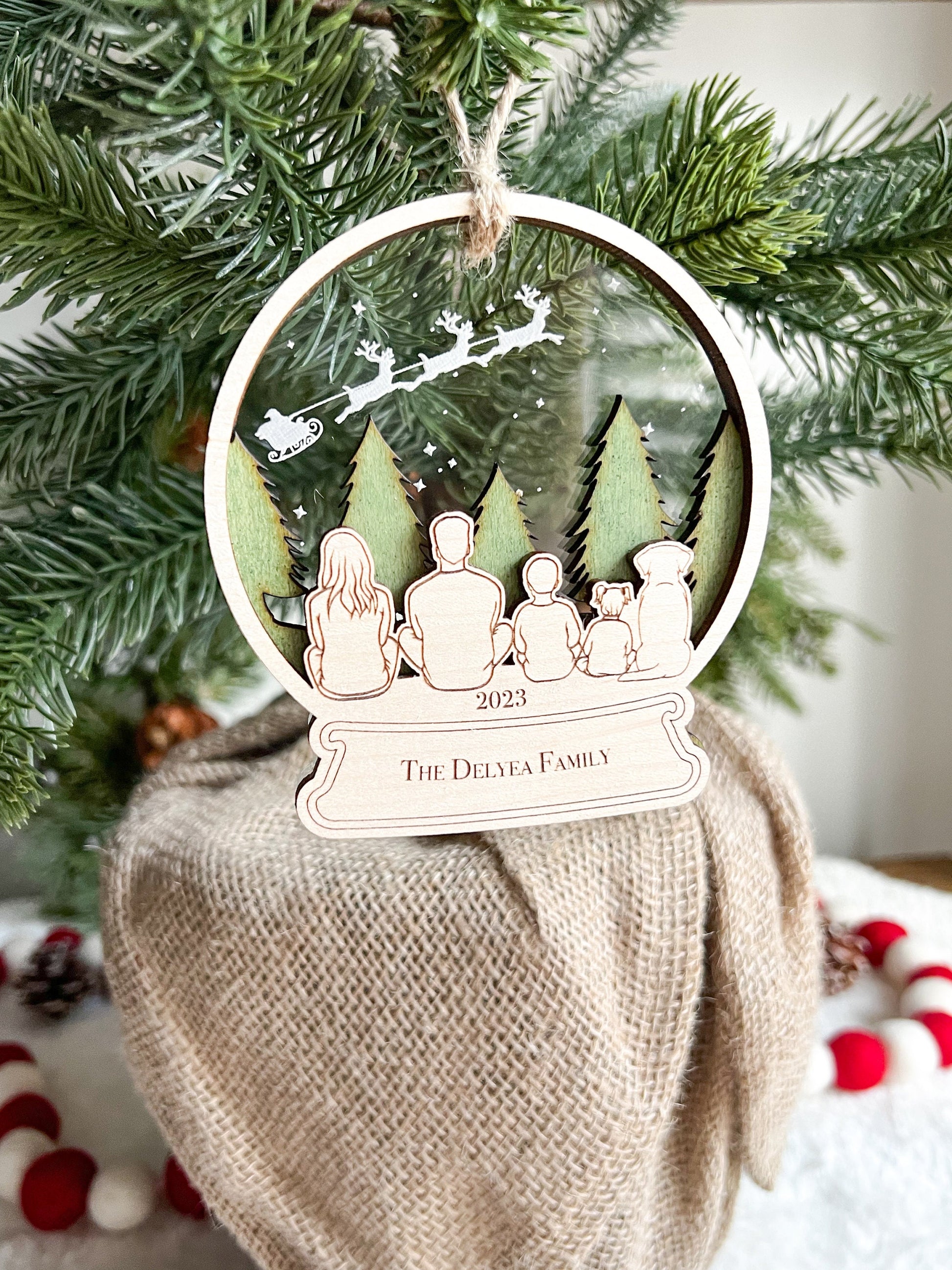 Christmas Family Silhouette - Forrest Christmas Scene - Santa - Believe in the Magic of Christmas